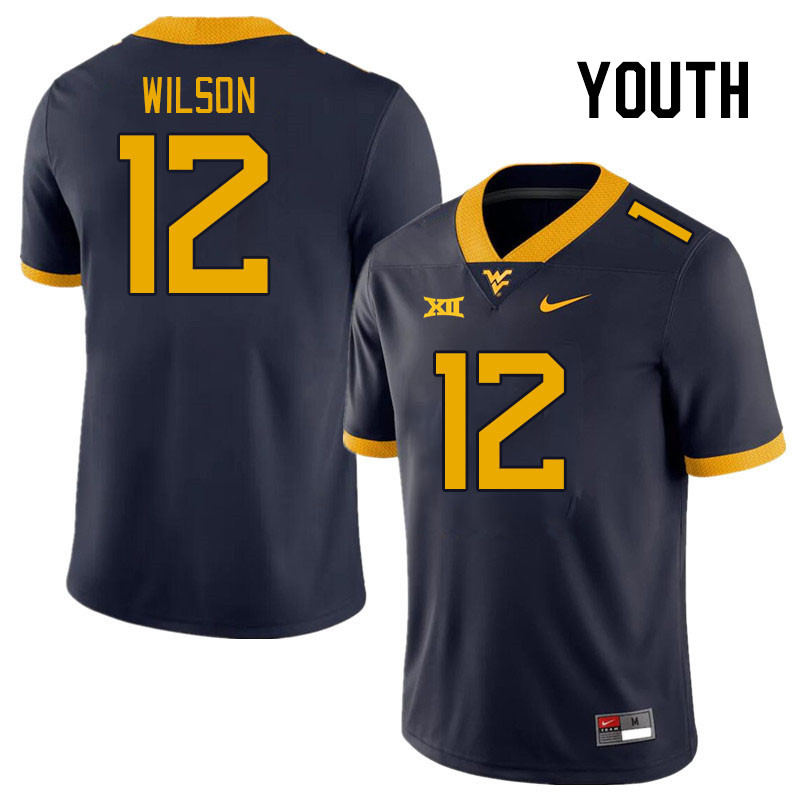 Youth #12 Anthony Wilson West Virginia Mountaineers College Football Jerseys Stitched Sale-Navy - Click Image to Close